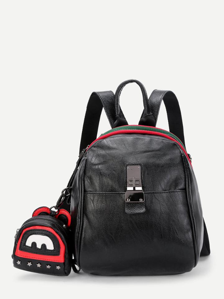 Romwe Twist Lock Pu Backpack With Pendant