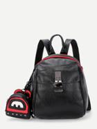 Romwe Twist Lock Pu Backpack With Pendant