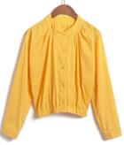 Romwe Stand Collar Buttons Crop Yellow Blouse