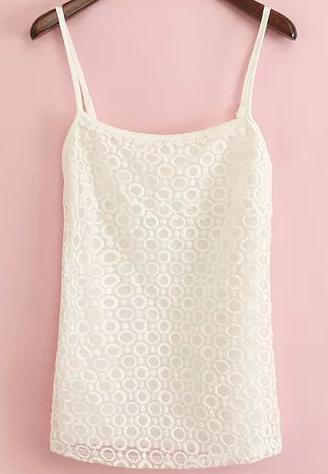 Romwe White Spaghetti Strap Hollow Organza Vest