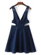 Romwe Cut Out Waist A Line Denim Dress