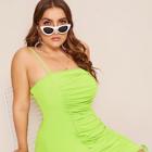 Romwe Plus Neon Lime Knot Ruched Cami Dress
