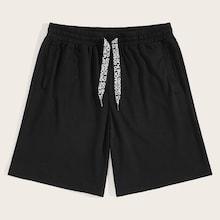 Romwe Guys Pocket Side Letter Drawstring Sweat Shorts
