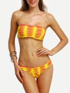 Romwe Cutout Strappy Contrast Bandeau Bikini Set - Orange
