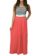 Romwe Cutout Striped Top Pleated Long Dress