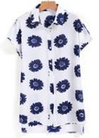 Romwe Dip Hem Chrysanthemum Print Blue Blouse