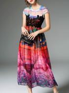Romwe Multicolor Contrast Crochet Print Dress