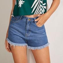 Romwe Frayed Trim 5-pocket Denim Shorts