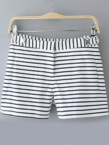 Romwe With Button Striped Shorts