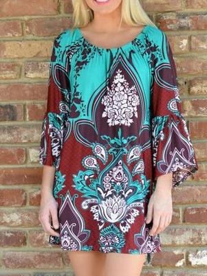 Romwe Bell Sleeve Florals Dress