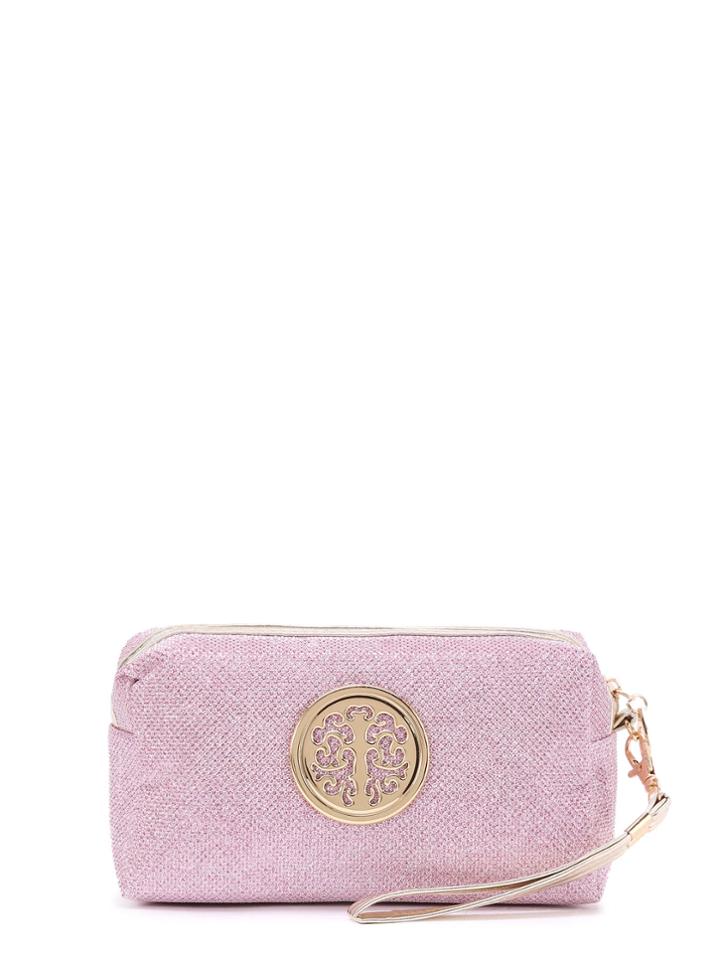 Romwe Hollow Out Metal Detail Makeup Bag With Wristlet