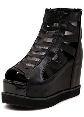 Romwe Black Back Zipper Heavy-bottomed Sandals