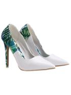 Romwe White High Heel Leaves Print Pumps