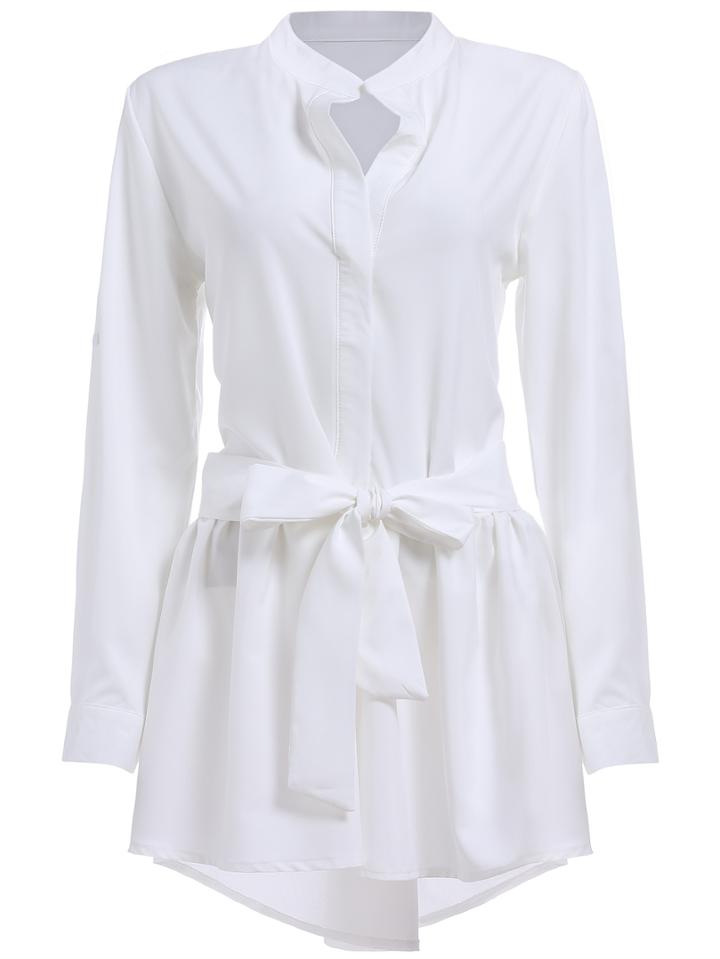 Romwe V Neck Bow Shirt Dress