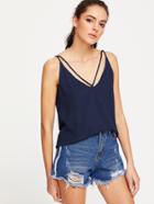 Romwe Strappy Double V Neck Cami Top