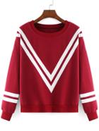 Romwe Women Striped Loose Maroon Sweatshirt