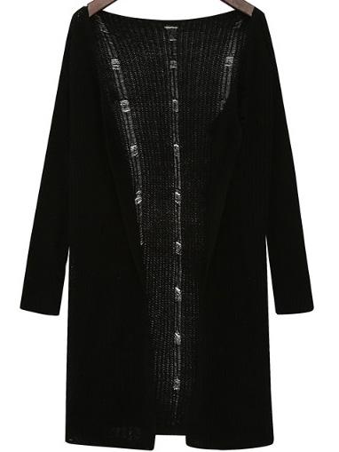 Romwe Open Front Hollow Black Cardigan