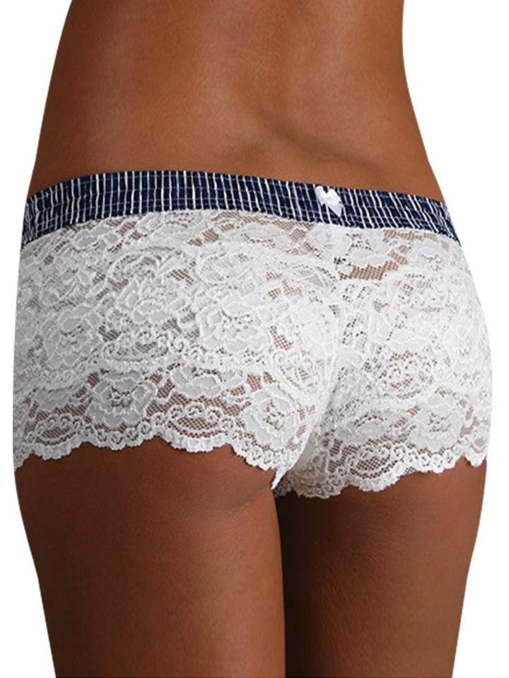 Romwe Vertical Striped Waistband Lace Shorts