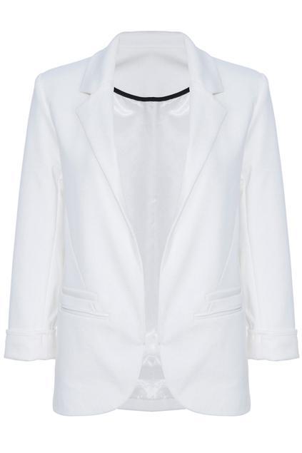 Romwe Rolled Cuffs White Blazer