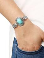 Romwe Oval Turquoise Set-in Carved Bracelet