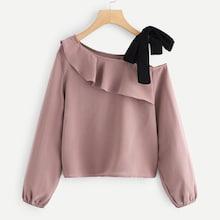 Romwe Ruffle Trim Tie Detail Blouse