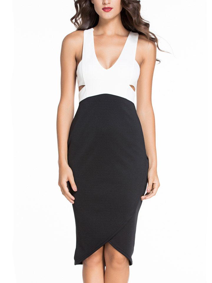 Romwe Contrast V Neck Cutout Wrap Dress