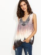 Romwe Deep V Neck Tribal Print Asymmetrical Vest
