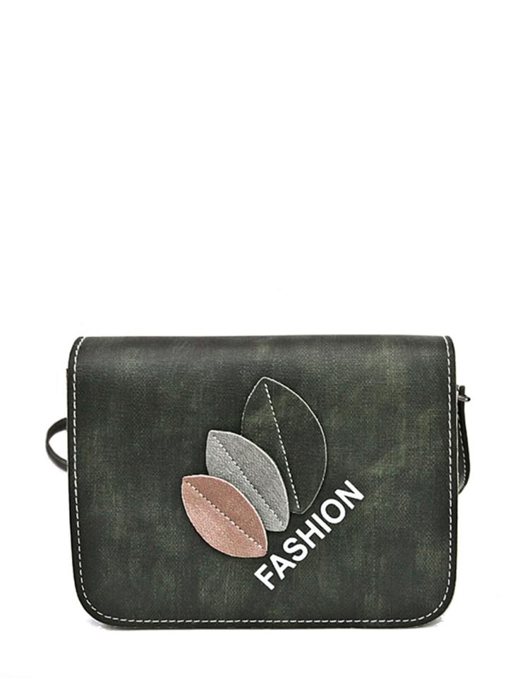 Romwe Leaf Patch Contrast Stitch Flap Bag