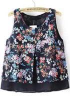 Romwe Florals Split Black Tank Top