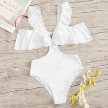 Romwe Cut-out Side Ruffle Trim Monokini