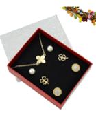 Romwe Gold Plated Flower Shaped Necklace Earrings Fashion Jewelry Set