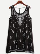 Romwe Sequins Embedded Lace Up Black Tank Dress