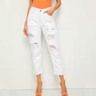 Romwe Distressed Ripped Solid Jeans