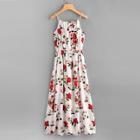 Romwe Braid Strap Faux Pearl Detail Floral Cami Dress