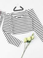 Romwe Off Shoulder Striped Ribbed Tee