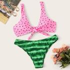 Romwe Watermelon Print Knot Front Bikini Set