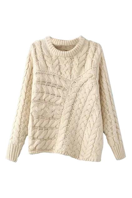 Romwe Asymmetric Cream Jumper