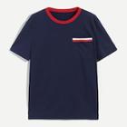 Romwe Men Contrast Neck Striped Pocket Front T-shirt
