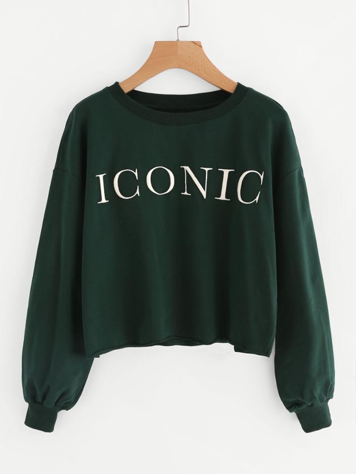 Romwe Pearl Pin Detail Raw Hem Embroidered Pullover