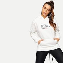 Romwe Letter Embroidered Kangaroo Pocket Drop Shoulder Hoodie