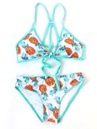 Romwe Contrast Trim Pineapple Print Bow Bikini Set