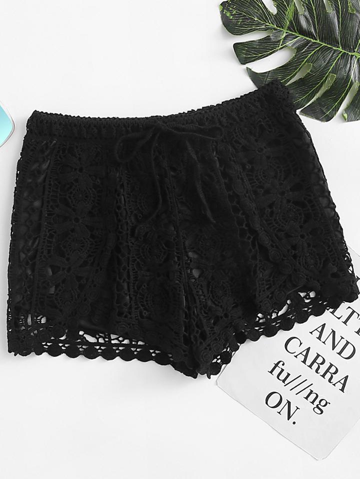 Romwe Guipure Lace Overlay Shorts