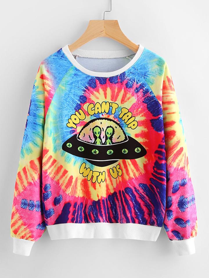 Romwe Water Color Graphic Print Ringer Sweatshirt