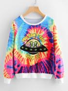 Romwe Water Color Graphic Print Ringer Sweatshirt