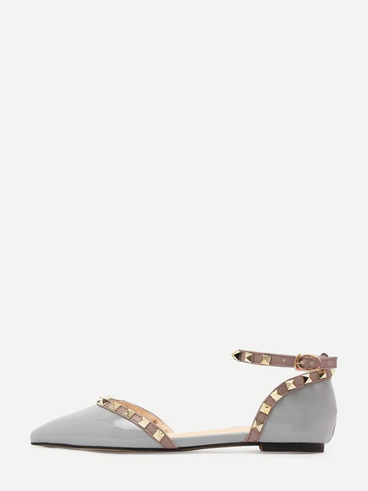 Romwe Grey Block Ankle Strap Studded Sandals