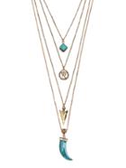 Romwe Layered Geometric Shaped Turquoise Pendant Necklace