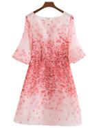Romwe Multicolor Bell Sleeve Zipper Back Petal Print Dress