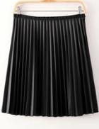 Romwe Black Pleated Pu Leather Skirt