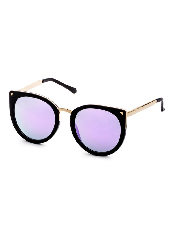 Romwe Black Metal Trim Purple Lens Cat Eye Sunglasses