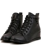 Romwe Black Lace-up Studded Boots